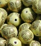Vintage 90's Chinese Porcelain Beads -  loose x 10 - yellow & gold 14mm 