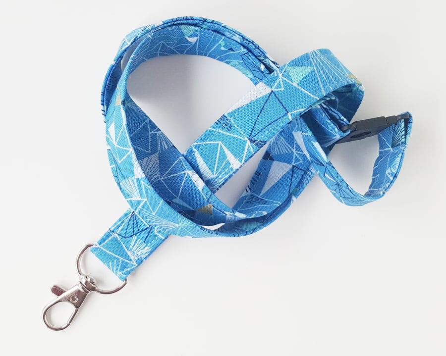 Blue geometric Lanyard, Teacher Gift - Free P&P