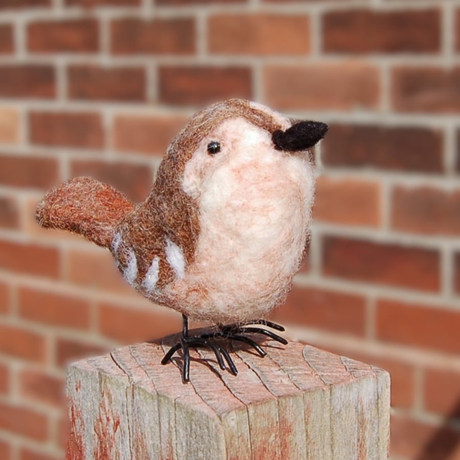 Needle Felt Wren - wool textile art 