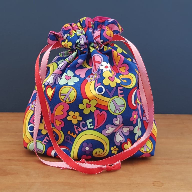 Small Sized Peace and Love Reusable Gift and Storage Bag