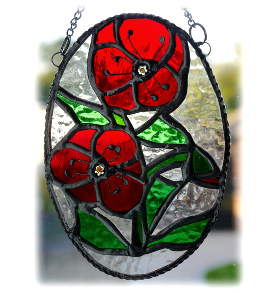 Poppies Stained Glass Suncatcher  Handmade Poppy Flower 