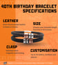 40th Birthday Gift - Personalised Leather Bracelet - Dad Brother Son Husband - Image 6