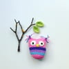 Owl, striped collectable owl, fibre owl, crochet owl plushie
