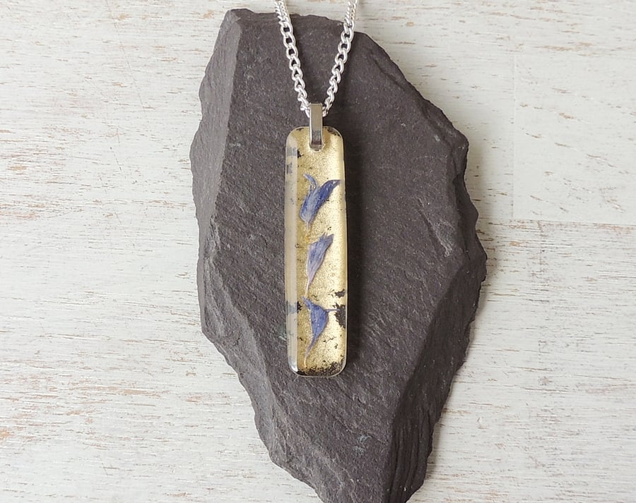 Blue & Gold Flower Necklace (470a)