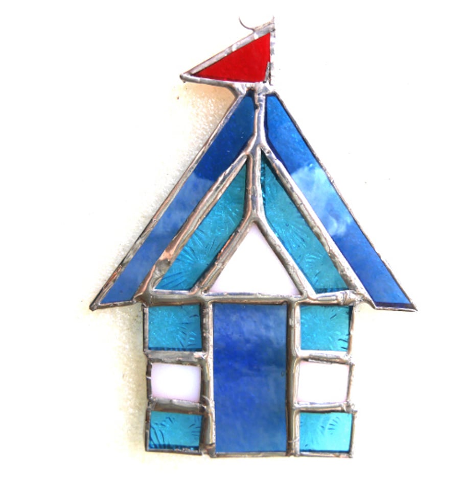 Beach Hut Suncatcher Stained Glass aqua 022