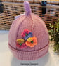 Designer Baby Girl's Flower Hand Knitted Hat  with Marino Wool 1-2 years  - Image 5