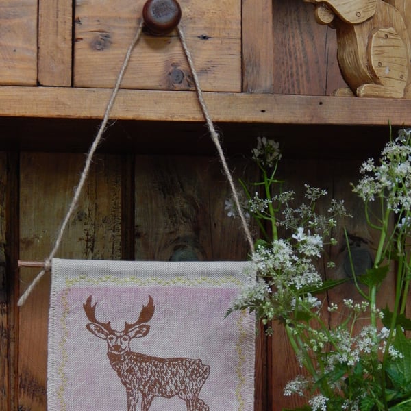 Stag - Pink Screen Printed Hanger 