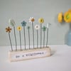 Clay and Button Flower Garden in a Floral Wood Block 'Be a Wildflower'