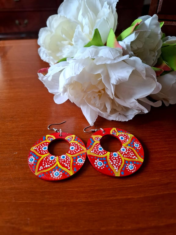 Handpainted wooden earring