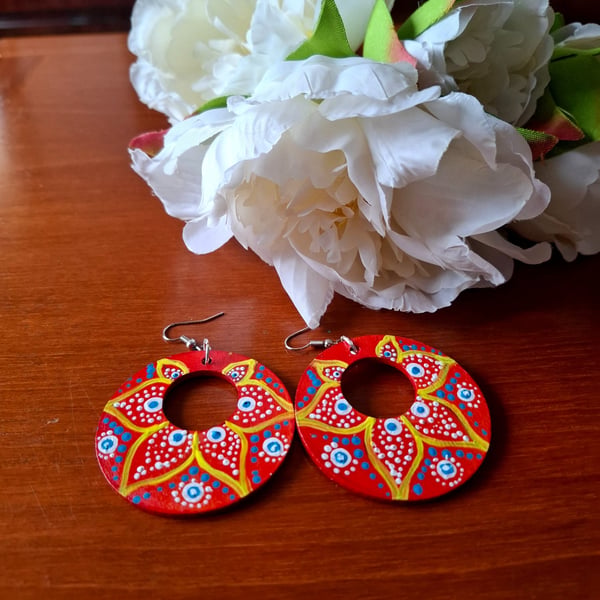 Handpainted wooden earring
