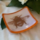 Bee trinket dish - fused glass with metallic enamel bee. 