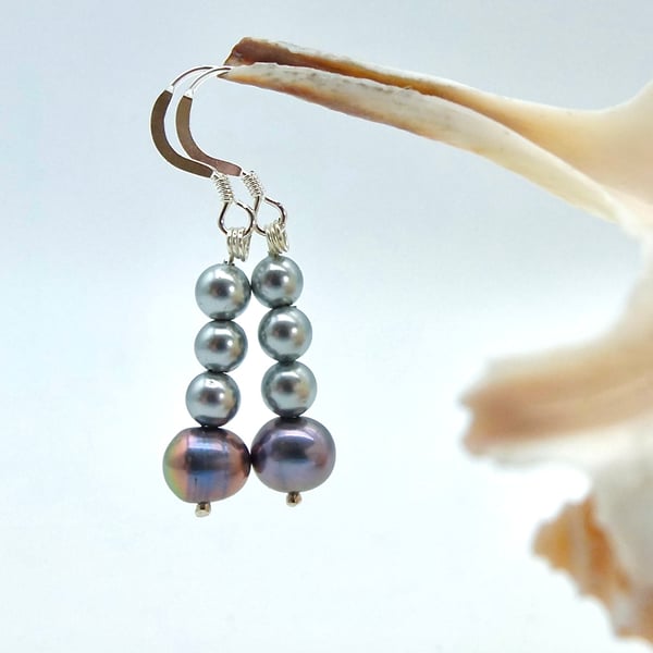 Pearl Earrings, Freshwater Pearl, Shell Pearl & Sterling Silver, June Birthstone