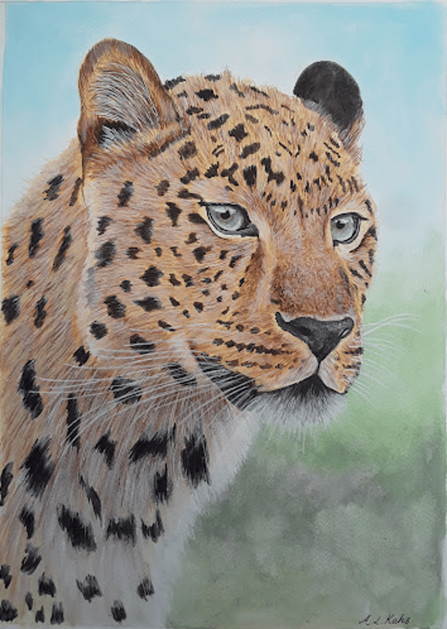 Leopard Acrylic Signed Painting