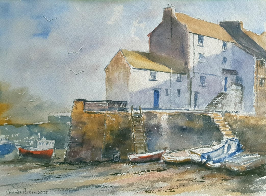 Original Watercolour Landscape .Polperro Harbour. 15x11 inches.