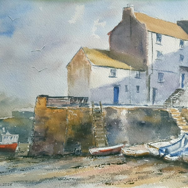 Original Watercolour Landscape .Polperro Harbour. 15x11 inches.