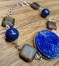 Lapis lazuli and jasper gemstone crystal bracelet 925 silver plated bracelet 