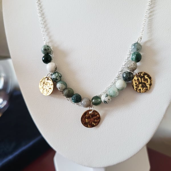 Natural tree agate gemstone sterling silver 18 inch necklace