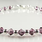 Amethyst Preciosa Czech glass beaded bracelet, lobster clasp, sterling silver