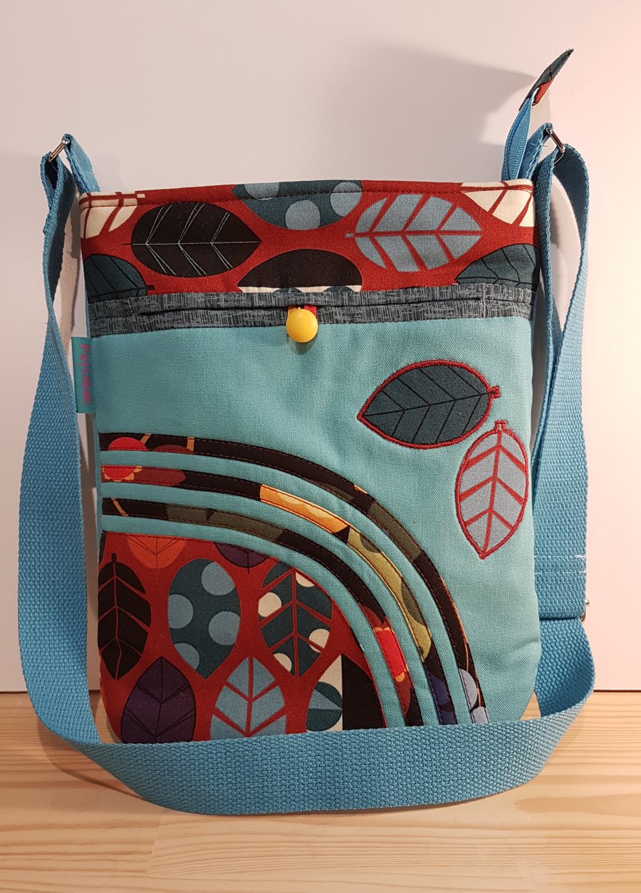 Shoulder bag,Teal and Rusty Leafs