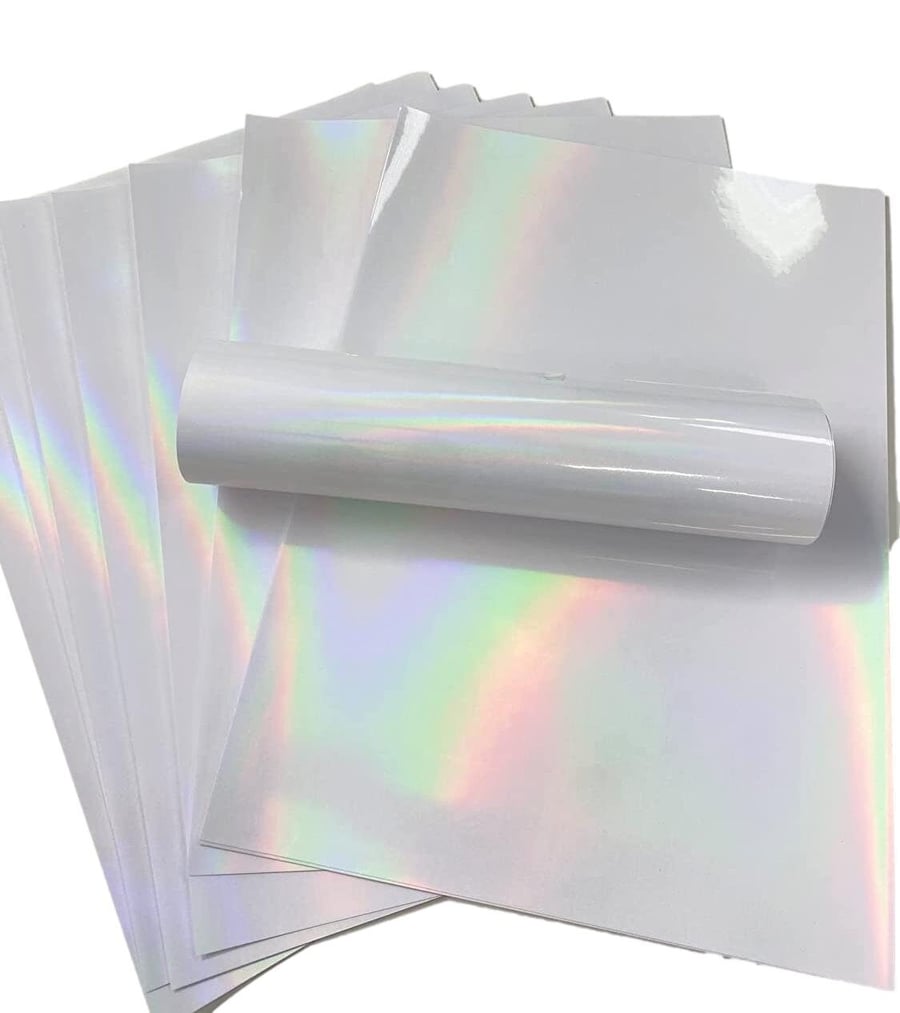 10 Sheets Printable Self Adhesive Holographic Clear Vinyl Overlay Sheets Sticker