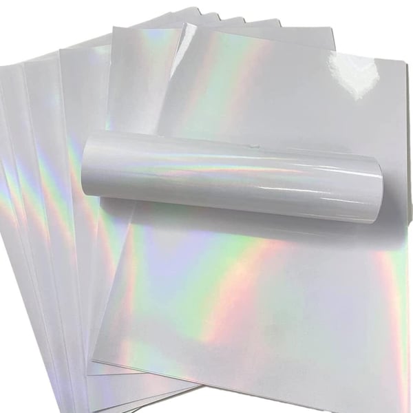 10 Sheets Printable Self Adhesive Holographic Clear Vinyl Overlay Sheets Sticker