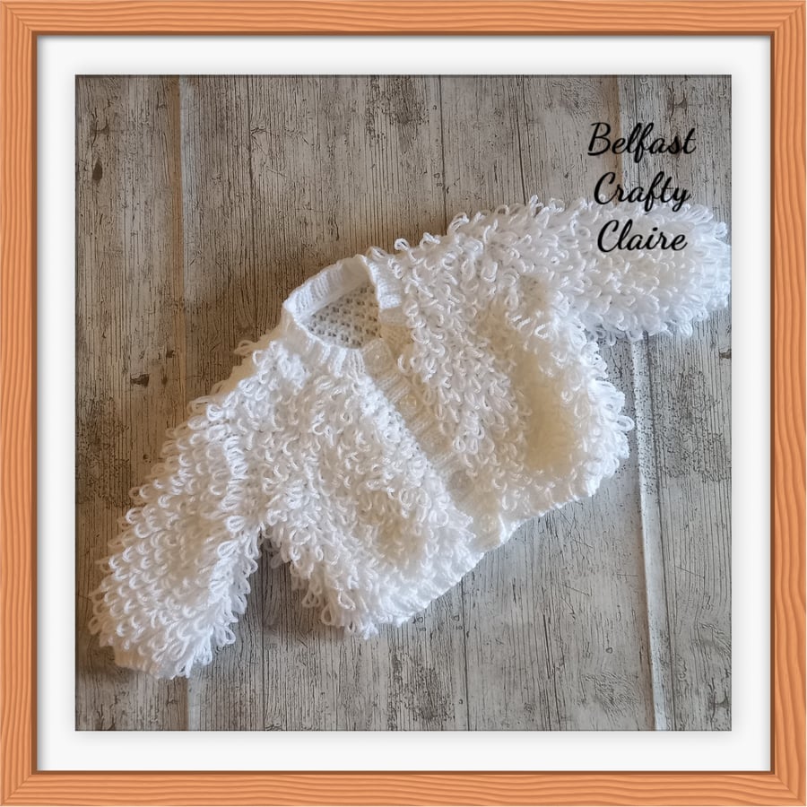 MADE TO ORDER - Hand Knitted Baby - LOOPY Style - Cardigan - Coat - WHITE