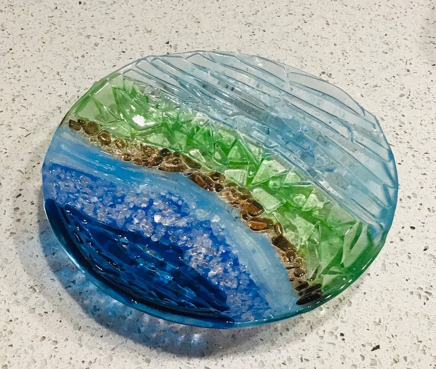  Abstract Fused glass bowl -glass art