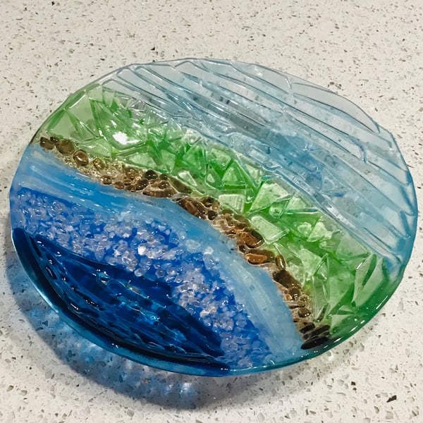 Fused glass bowl - textural abstract bowl 