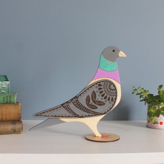  Standing Wooden Pigeon Decoration Ornament- Hand Painted