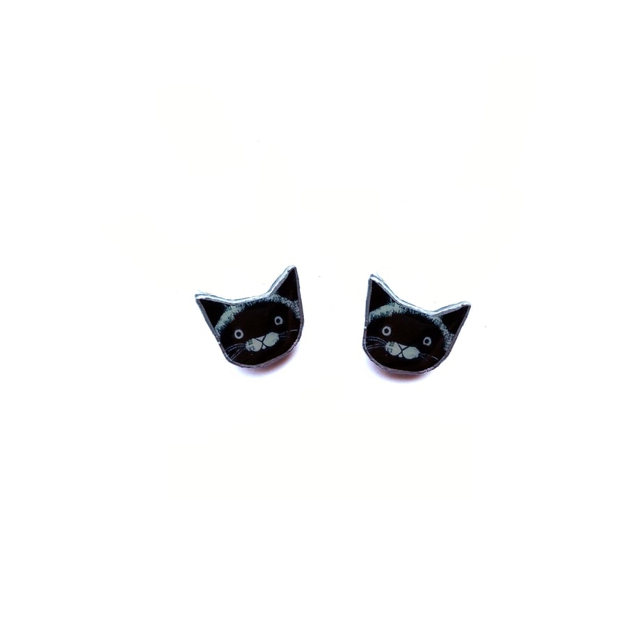Little whimsical Black Cat Ear studs by EllyMental