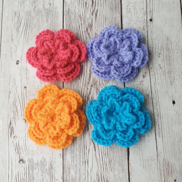 4 crocheted triple layered flowers - custom order