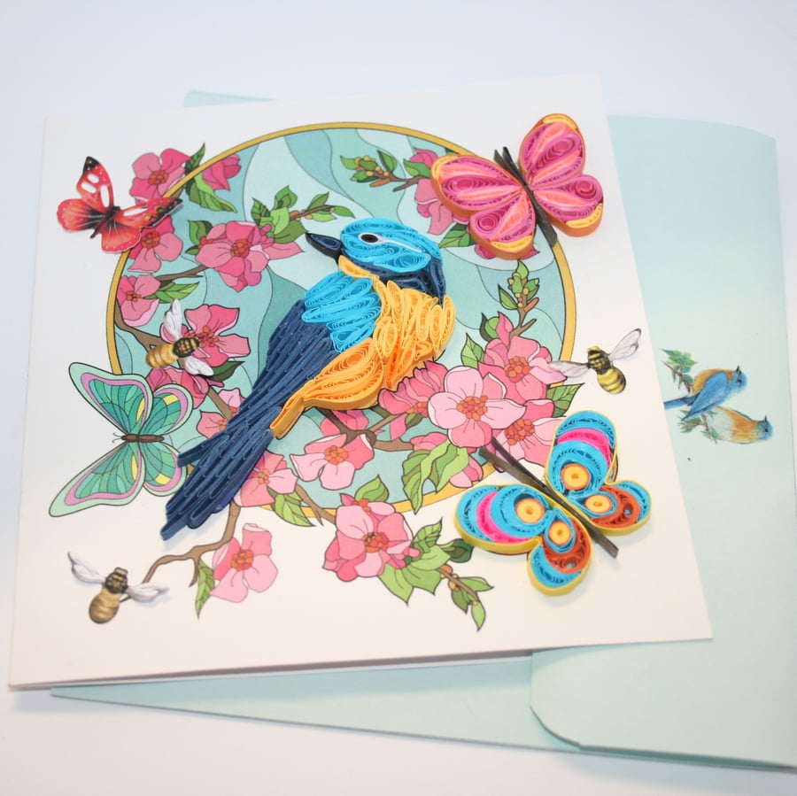 Bluebird & Blossom Quilled Card