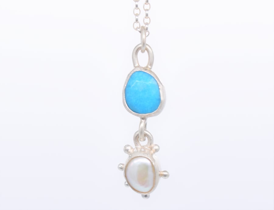 Handmade Turquoise and Pearl Sterling Silver Pendant