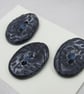 3 Medium Oval Coal Black Leaf Pattern Ceramic Buttons - Image 2
