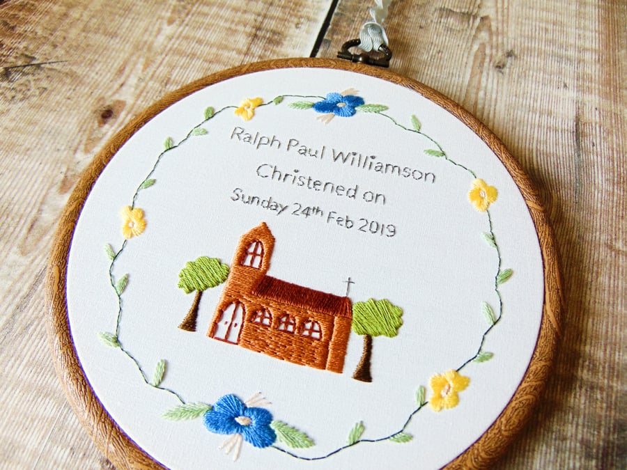 Personalised Christening Gift - Hand Embroidered Hoop, Gift For Godchild 