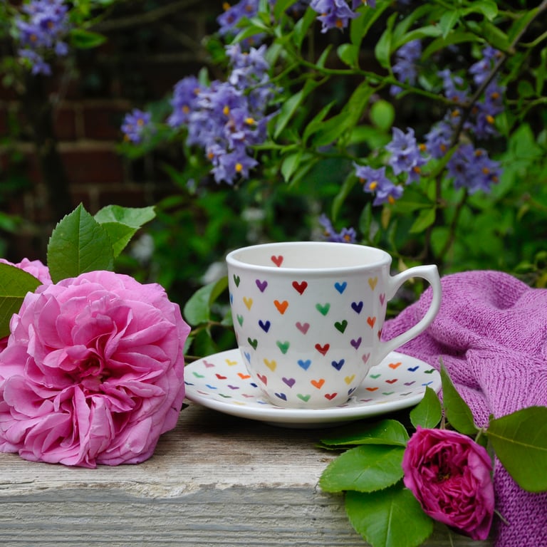 Love Hearts Cup and Saucer - Hand Painted