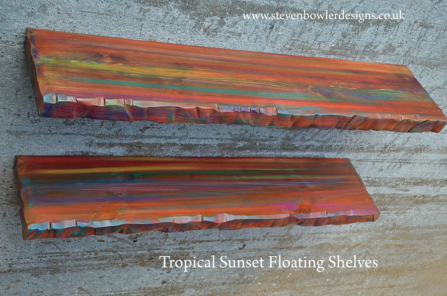 Coastal Cottage 3ft Tropical Sunset Floating Shelf Handcrafted to Order