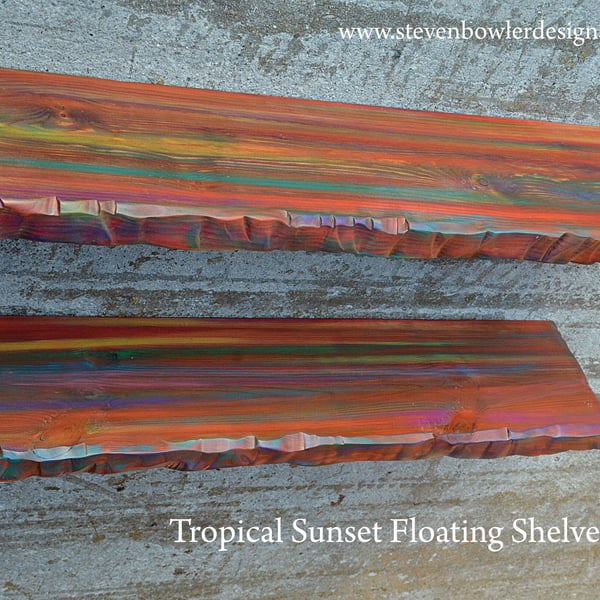 Coastal Cottage 3ft Tropical Sunset Floating Shelf Handcrafted to Order