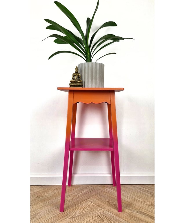Plant stand, hallway table, pink and orange with mandala stencil 