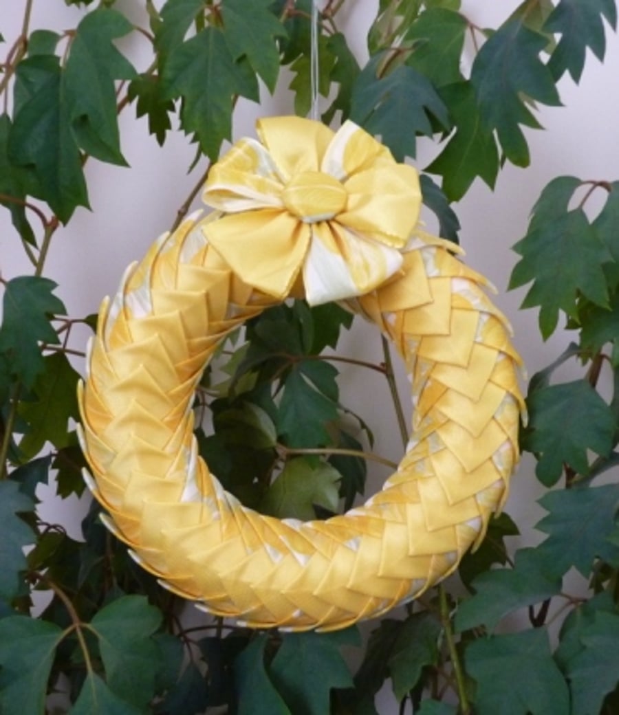 Wreath Decoration For Easter and Summer Made from Ribbon. Decorative Ornament