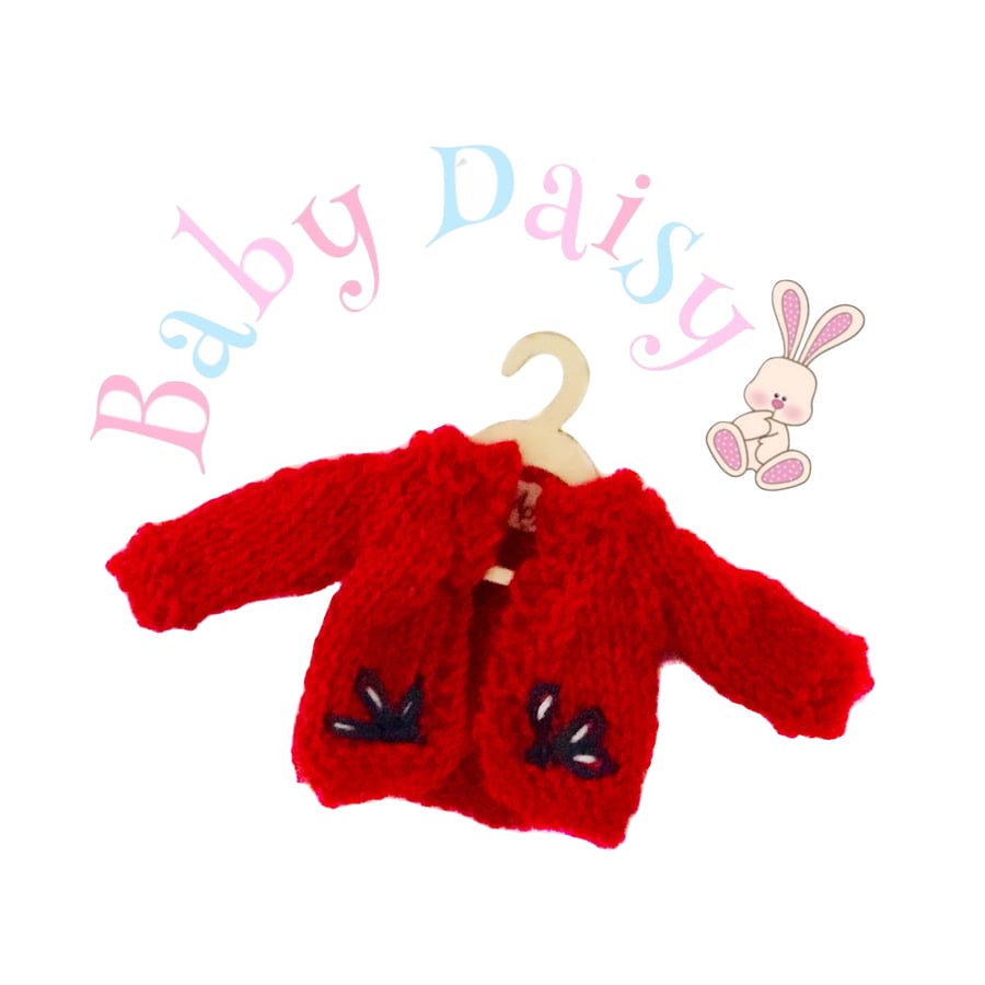 Reserved for Beverly - Red Embroidered Baby Daisy Cardigan 