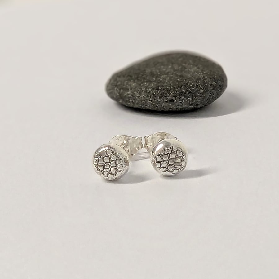STERLING SILVER Tread Textured stud earrings, Handmade Urban Jewellery