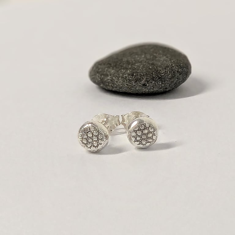 STERLING SILVER Tread Textured stud earrings, Handmade Urban Jewellery