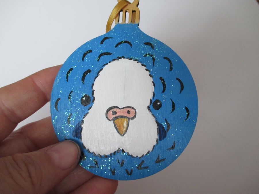 Budgie Budgerigar Christmas Tree Decoration Bauble Blue and White