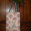 Hare Screen Printed  - Beige with Red Tree Patterned bag 19x28cm