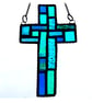 Cross Suncatcher Stained Glass Patchwork Teal Handmade 072 - Image 2