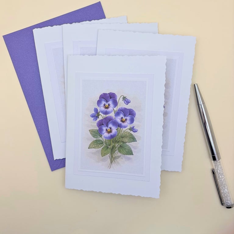 A6 Card set of 4 - Violet Birth Flower Botanical Blank Greeting Cards