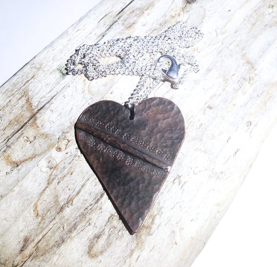  Handmade Antiqued Copper Heart Pendant Necklace - UK Free Post