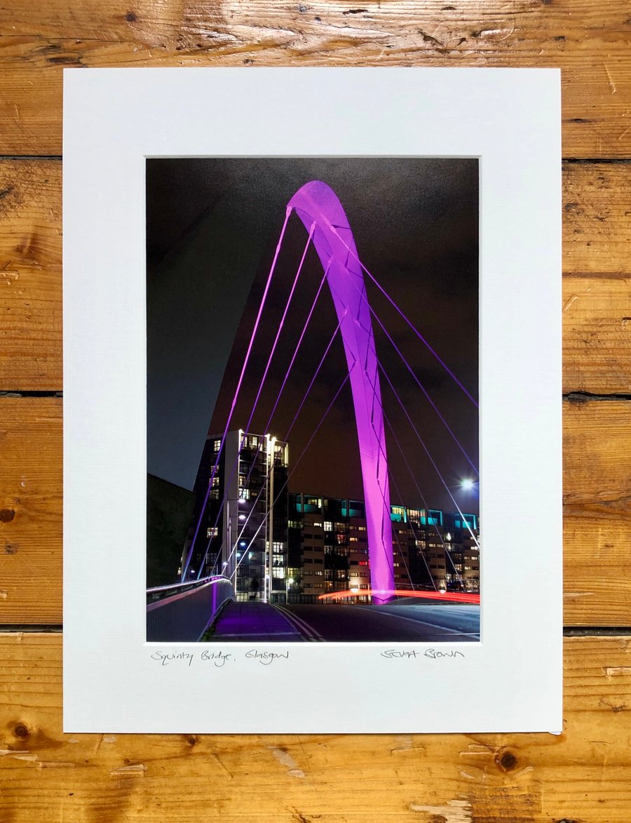 Squinty Bridge, Glasgow Signed Mounted Print FREE DELIVERY