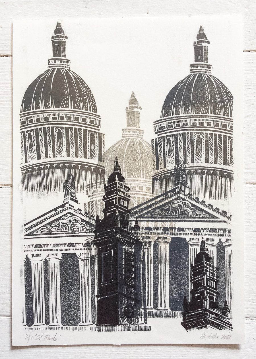 St Paul's hand printed Lino Print